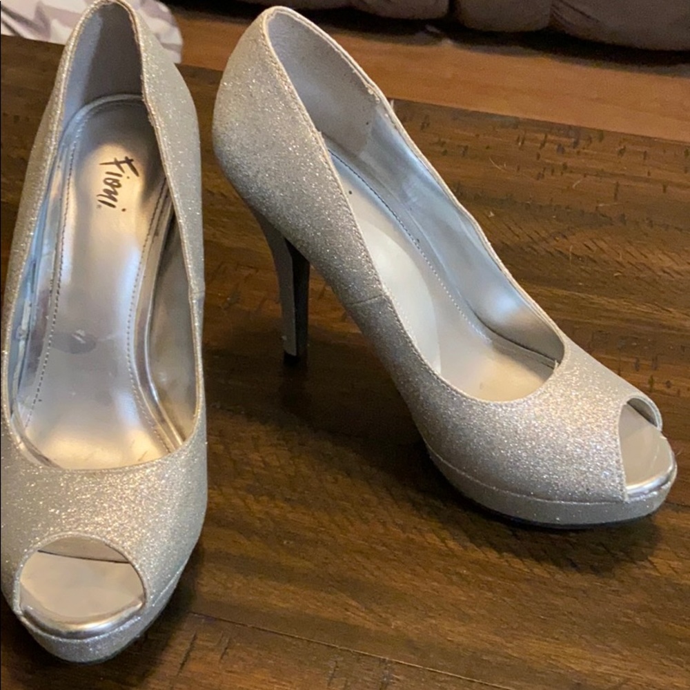 Silver glitter heels